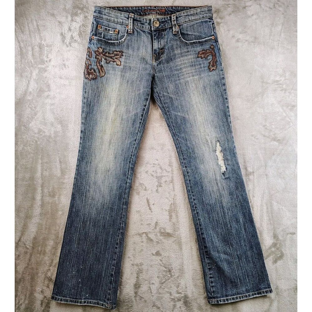 American Eagle Jean 6 RARE Embroidered Detail Stretch Boot Low Distressed‎ Y2K